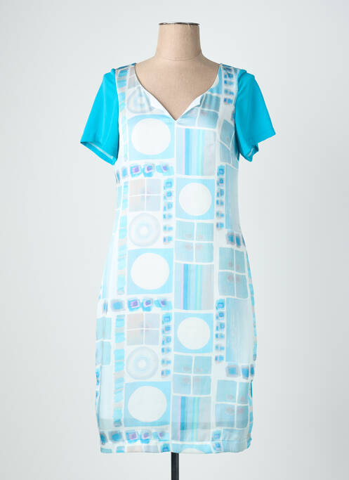 Robe mi-longue tissage crêpe manches courtes bleu QUATTRO femme