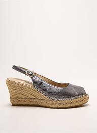 Espadrilles tissage satiné talon de 7 à 9cm argent LA MAISON DE L'ESPADRILLE femme