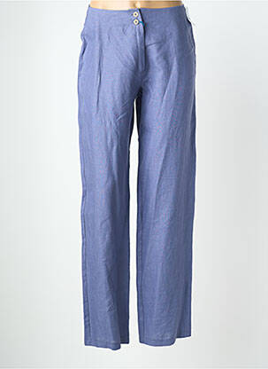 Pantalon droit fermeture zippée sous rabat boutonné bleu QUATTRO femme