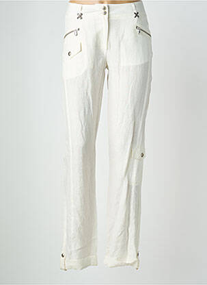 Pantalon droit fermeture zippée sous rabat boutonné blanc QUATTRO femme