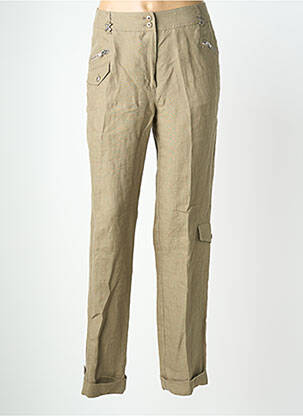 Pantalon droit fermeture zippée sous rabat boutonné vert QUATTRO femme