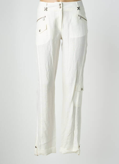 Pantalon droit fermeture zippée sous rabat boutonné blanc QUATTRO femme