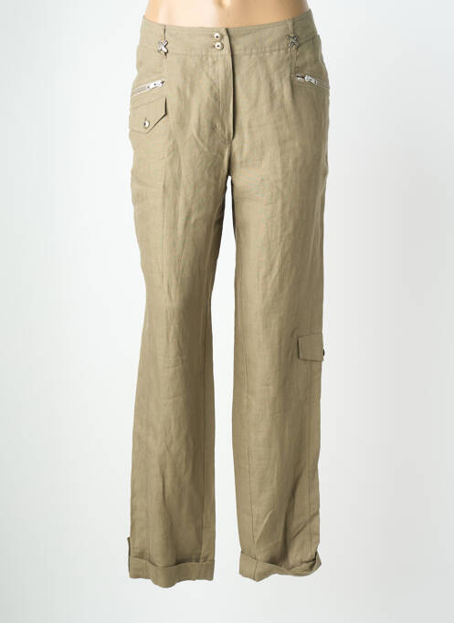 Pantalon droit fermeture zippée sous rabat boutonné vert QUATTRO femme