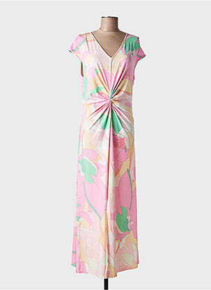 Robe longue imprimé fantaisie manches courtes rose K-DESIGN femme
