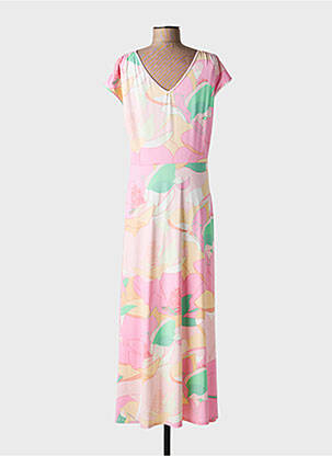 Robe longue imprimé fantaisie manches courtes rose K-DESIGN femme