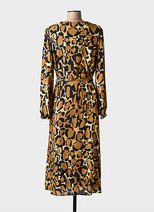 Robe mi-longue tissage crêpe manches longues marron SIGNE NATURE femme