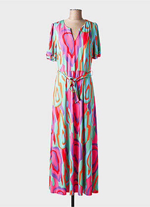 Robe longue imprimé fantaisie manches courtes rose K-DESIGN femme
