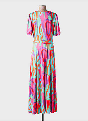 Robe longue imprimé fantaisie manches courtes rose K-DESIGN femme