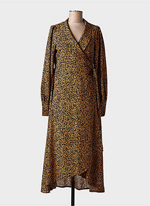 Robe mi-longue imprimé fantaisie manches longues marron MARBLE femme