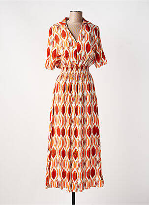 Robe longue tissage popeline manches courtes orange YES.ZEE femme