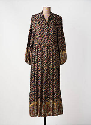 Robe longue tissage popeline manches longues noir LA FEE MARABOUTEE femme