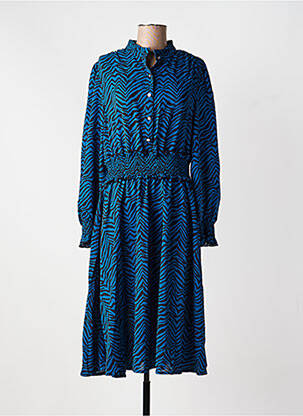 Robe mi-longue coupe fluide manches longues bleu MARBLE femme