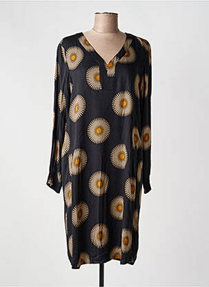 Robe mi-longue imprimé fantaisie manches longues noir SIGNE NATURE femme