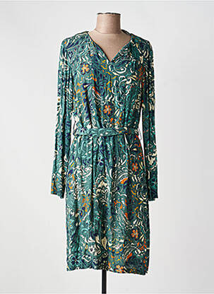 Robe mi-longue imprimé fleurs manches longues vert DIANE LAURY femme