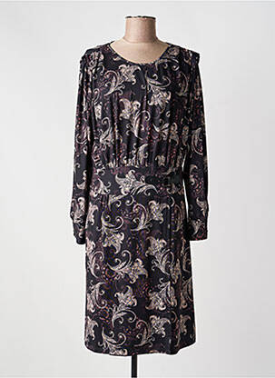 Robe mi-longue imprimé fantaisie manches longues noir K-DESIGN femme