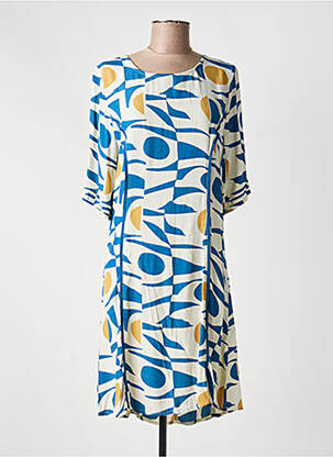 Robe mi-longue coupe fluide manches courtes bleu MD'M femme