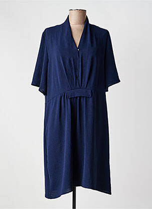 Robe mi-longue coupe fluide manches courtes bleu JULIE GUERLANDE femme
