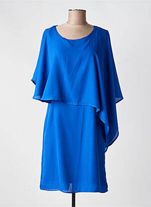 Robe mi-longue tissage crêpe manches courtes bleu GREGORY PAT femme