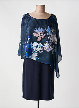 Robe mi-longue imprimé fleurs manches 3/4 bleu VERA MONT femme
