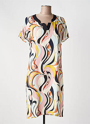 Robe mi-longue imprimé fantaisie manches courtes beige GREGORY PAT femme