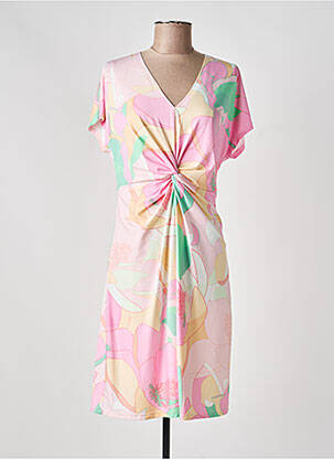 Robe mi-longue imprimé fleurs manches courtes rose K-DESIGN femme