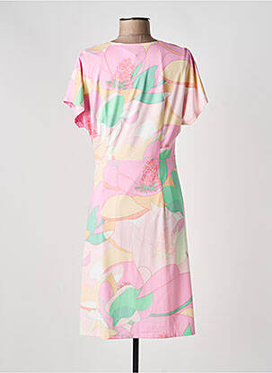 Robe mi-longue imprimé fleurs manches courtes rose K-DESIGN femme