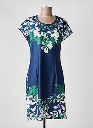 Robe mi-longue imprimé fleurs manches courtes bleu GREGORY PAT femme