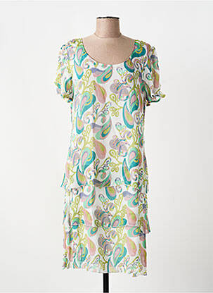 Robe mi-longue coupe fluide manches courtes vert AGATHE & LOUISE femme