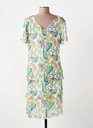 Robe mi-longue coupe fluide manches courtes vert AGATHE & LOUISE femme