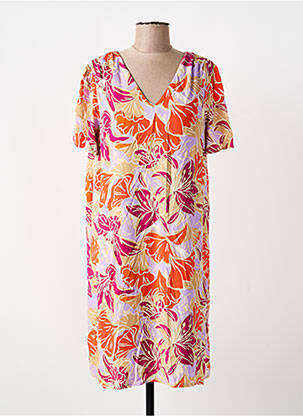 Robe mi-longue imprimé fleurs manches courtes violet SIGNE NATURE femme