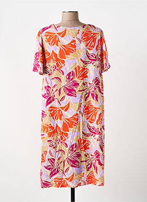 Robe mi-longue imprimé fleurs manches courtes violet SIGNE NATURE femme