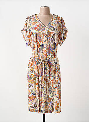Robe mi-longue tissage crêpe manches courtes beige DIANE LAURY femme