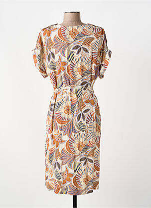 Robe mi-longue tissage crêpe manches courtes beige DIANE LAURY femme