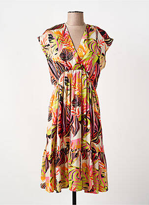 Robe mi-longue coupe fluide manches courtes orange YES.ZEE femme