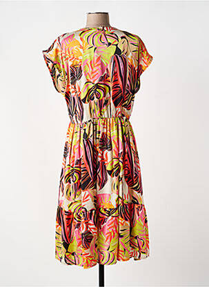 Robe mi-longue imprimé fleurs manches courtes orange YES.ZEE femme
