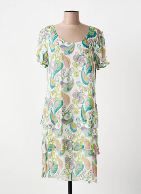 Robe mi-longue coupe fluide manches courtes vert AGATHE & LOUISE femme