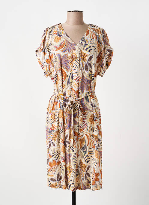 Robe mi-longue tissage crêpe manches courtes beige DIANE LAURY femme