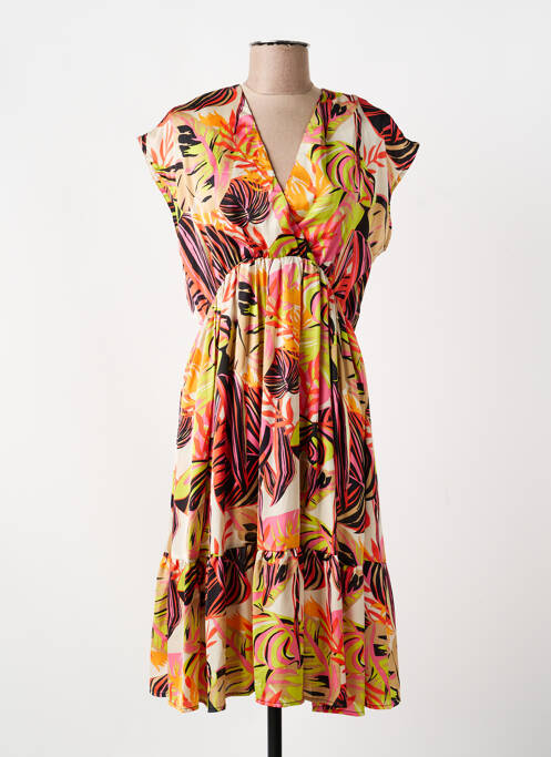 Robe mi-longue coupe fluide manches courtes orange YES.ZEE femme