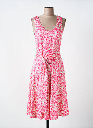 Robe mi-longue imprimé fleurs sans manche rose K-DESIGN femme