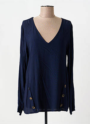 Top tissage crêpe manches longues bleu LA FEE MARABOUTEE femme