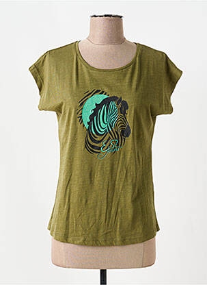 T-shirt sérigraphie manches courtes vert YES.ZEE femme