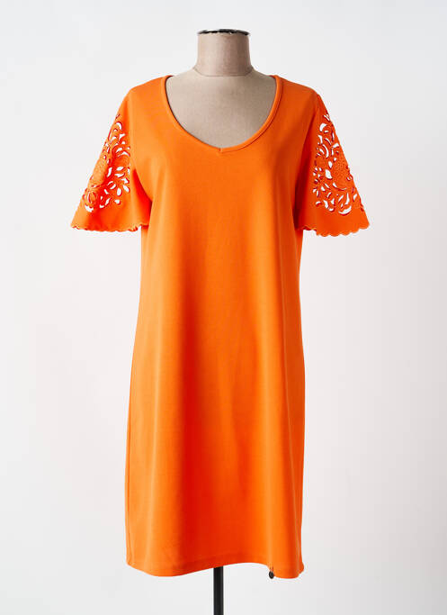 Robe mi-longue tissage crêpe manches courtes orange LOLITAS&L femme
