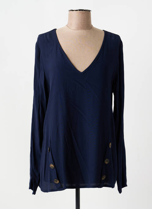 Top coupe cintrée manches longues bleu LA FEE MARABOUTEE femme