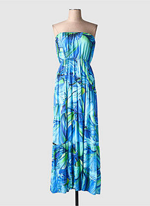 Robe longue tissage popeline sans manche bleu YES.ZEE femme
