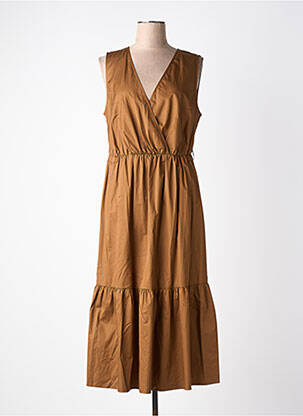 Robe mi-longue coupe fluide sans manche marron KOCCA femme