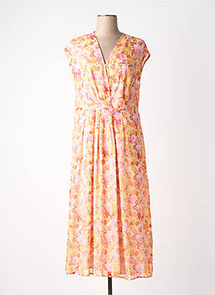 Robe longue imprimé fantaisie manches courtes orange JULIE GUERLANDE femme