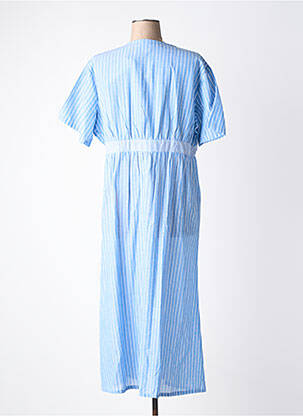 Robe longue tissage popeline manches courtes bleu MD'M femme