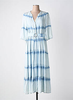 Robe longue tissage popeline manches longues bleu K-DESIGN femme