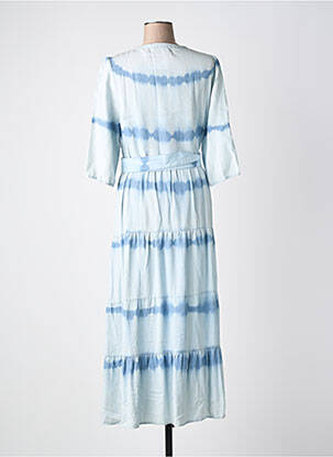 Robe longue tissage popeline manches longues bleu K-DESIGN femme