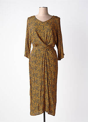 Robe longue imprimé fantaisie manches longues marron LA FEE MARABOUTEE femme